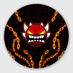 Круглый коврик для мышки Geometry Dash демон в цепях огонь