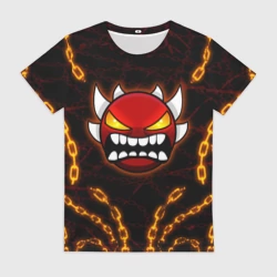 Женская футболка 3D Geometry Dash демон в цепях огонь