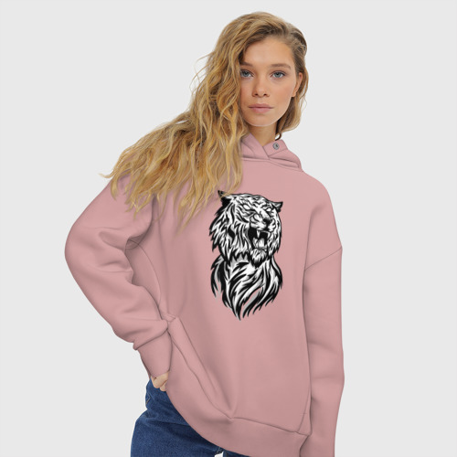 Женское худи Oversize хлопок Тигр со шрамом на глазу, цвет пыльно-розовый - фото 4