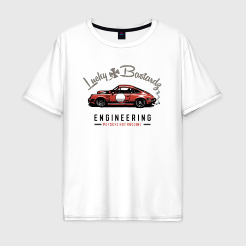 Мужская футболка хлопок Oversize с принтом Porsche Lucky Bastardz, вид спереди #2
