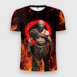 Мужская футболка 3D Slim God of war Рагнарёк, Кратос в огне