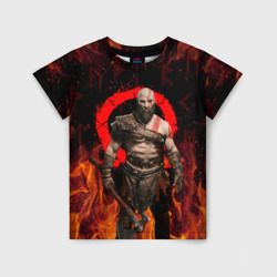 Детская футболка 3D God of war Рагнарёк, Кратос в огне