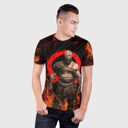 Мужская футболка 3D Slim God of war Рагнарёк, Кратос в огне - фото 2