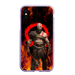 Чехол для iPhone XS Max матовый God of war Рагнарёк, Кратос в огне