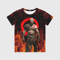 Детская футболка 3D God of war Рагнарёк, Кратос в огне