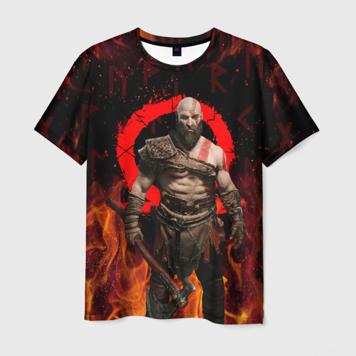 Мужская футболка с принтом God of war Рагнарёк, Кратос в огне, вид спереди №1
