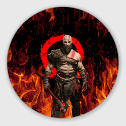 Круглый коврик для мышки God of war Рагнарёк, Кратос в огне