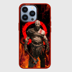 Чехол для iPhone 13 Pro God of war Рагнарёк, Кратос в огне