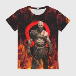 Женская футболка 3D God of war Рагнарёк, Кратос в огне