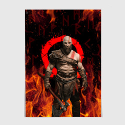 Постер God of war Рагнарёк, Кратос в огне