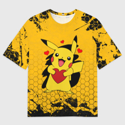 Женская футболка oversize 3D Покемоны, Пикачу держит сердце