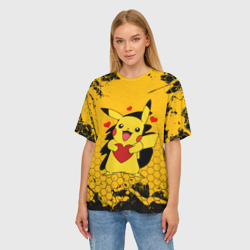 Женская футболка oversize 3D Покемоны, Пикачу держит сердце - фото 2