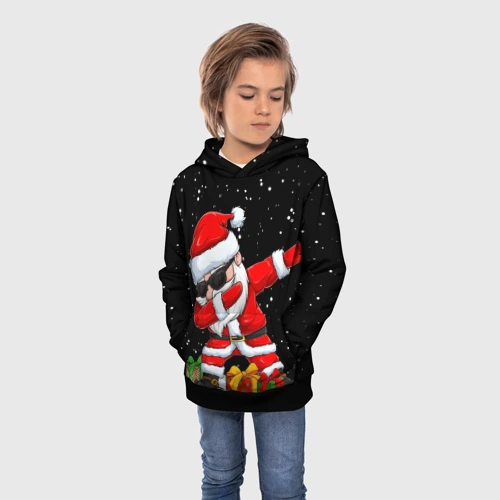 Детская толстовка 3D с принтом Santa, dab, фото на моделе #1