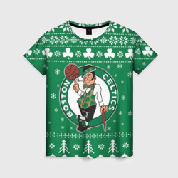 Женская футболка 3D Бостон Селтикс, Boston Celtics новогодний