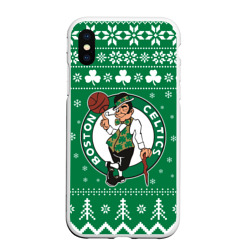 Чехол для iPhone XS Max матовый Бостон Селтикс, Boston Celtics новогодний