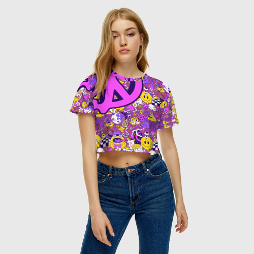 Женская футболка Crop-top 3D Психоделика. Существа. Знаки, цвет 3D печать - фото 3