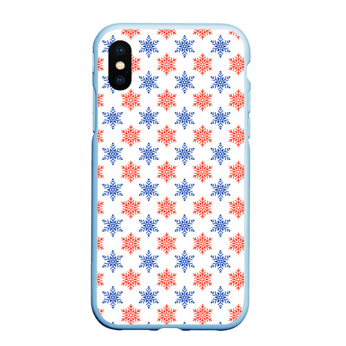 Чехол для iPhone XS Max матовый Снежинки паттерн/snowflakes pattern, цвет голубой