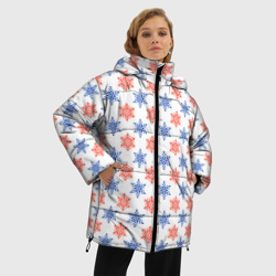 Женская зимняя куртка Oversize Снежинки паттерн/snowflakes pattern - фото 2