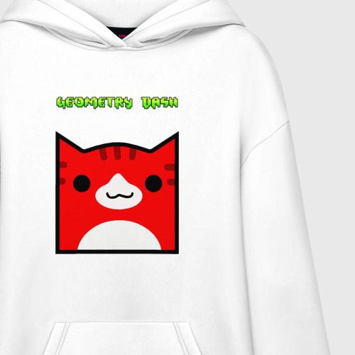 Худи SuperOversize хлопок Geometry Dash cat skin/ геометри Даш кот скин, цвет белый - фото 3