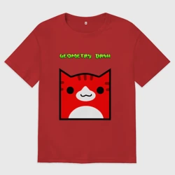 Женская футболка хлопок Oversize Geometry Dash cat skin/ геометри Даш кот скин