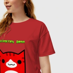 Женская футболка хлопок Oversize Geometry Dash cat skin/ геометри Даш кот скин - фото 2