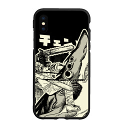Чехол для iPhone XS Max матовый Человек-бензопила и Демон-акула
