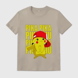 Мужская футболка хлопок Пикачу в кепке Покемоны