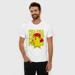 Мужская футболка хлопок Slim Пикачу в кепке Покемоны - фото 2