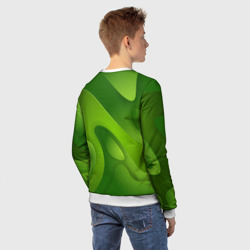 Свитшот с принтом Босс молокосос зеленая абстракция для мужчины, вид на модели сзади №2. Цвет основы: белый