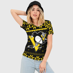 Женская футболка 3D Slim Питтсбург Пингвинз Новогодний - фото 2