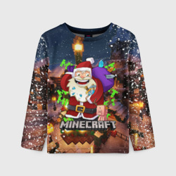 Детский лонгслив 3D Новогодняя ёлка в Майнкрафт Santa Claus