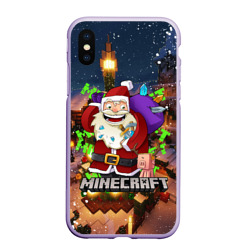 Чехол для iPhone XS Max матовый Новогодняя ёлка в Майнкрафт Santa Claus