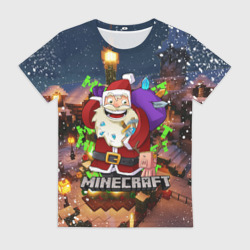 Женская футболка 3D Новогодняя ёлка в Майнкрафт Santa Claus