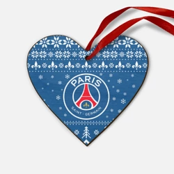 Деревянная игрушка Сердце PSG, ПСЖ новогодний