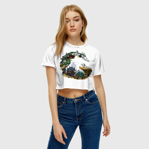 Женская футболка Crop-top 3D Миры Хаяо Миядзаки унесенные призраками и другие, цвет 3D печать - фото 3