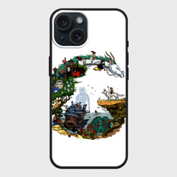 Чехол силиконовый для Apple iPhone 15 матовый Миры Хаяо Миядзаки унесенные призраками и другие