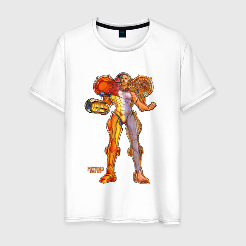 Мужская футболка из хлопка с принтом Анатомия Экзоскелета Metroid Dread, вид спереди №1