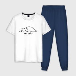 Мужская пижама с белой футболкой хлопок Кот не сегодня