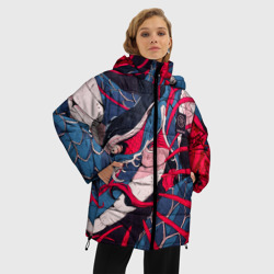 Женская зимняя куртка Oversize Самурай Якудза, змей, скелет - фото 2