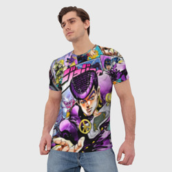 Футболка с принтом JoJo's Bizarre Adventure: Josuke для мужчины, вид на модели спереди №2. Цвет основы: белый