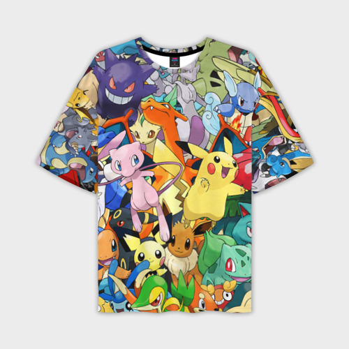 Мужская футболка oversize 3D Аниме, Покемоны все персонажи Pokemon, цвет 3D печать