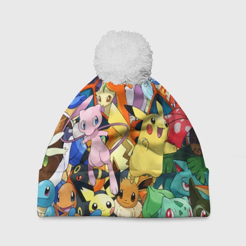 Шапка 3D c помпоном Аниме, Покемоны все персонажи Pokemon