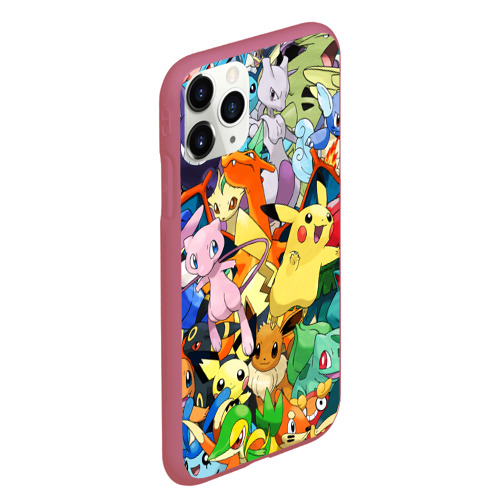 Чехол для iPhone 11 Pro Max матовый Аниме, Покемоны все персонажи Pokemon, цвет малиновый - фото 3