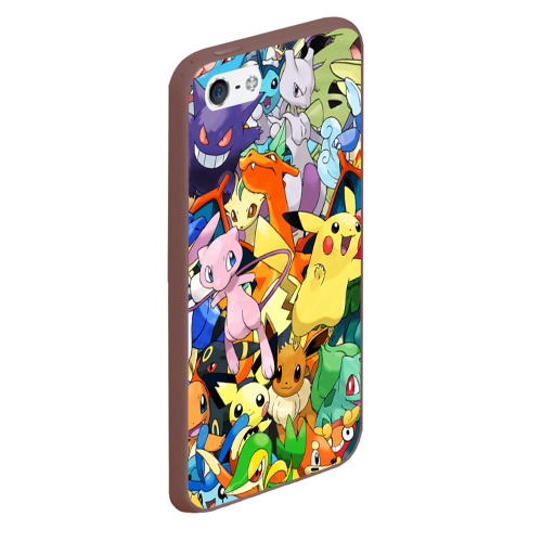 Чехол для iPhone 5/5S матовый Аниме, Покемоны все персонажи Pokemon, цвет коричневый - фото 3