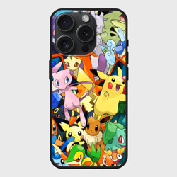 Чехол силиконовый для Apple iPhone 15 Pro матовый Аниме, Покемоны все персонажи Pokemon