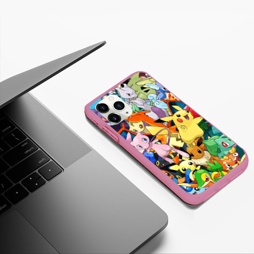 Чехол для iPhone 11 Pro Max матовый Аниме, Покемоны все персонажи Pokemon, цвет малиновый - фото 5