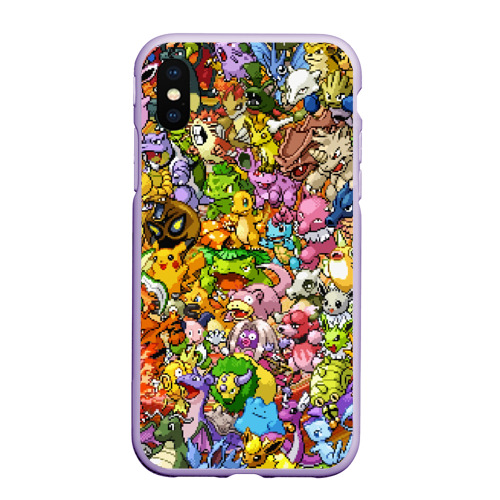 Чехол для iPhone XS Max матовый Покемоны в пикселях pixel Pokemon, цвет светло-сиреневый