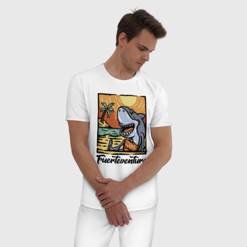 Мужская пижама хлопок с принтом Fuerteventura, beach - shark, фото на моделе #1