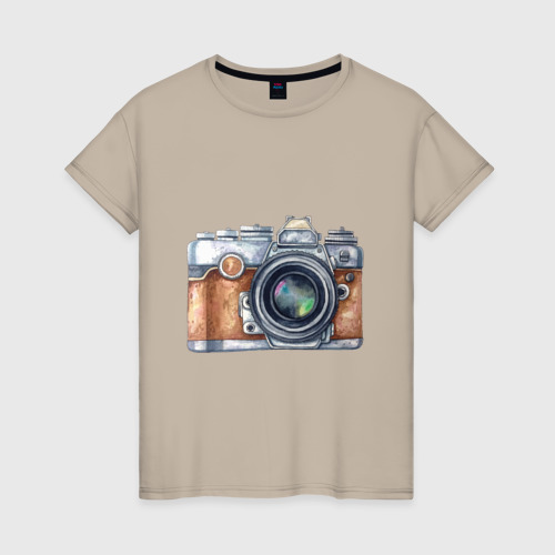 Женская футболка хлопок с принтом Ретро фотокамера, вид спереди #2