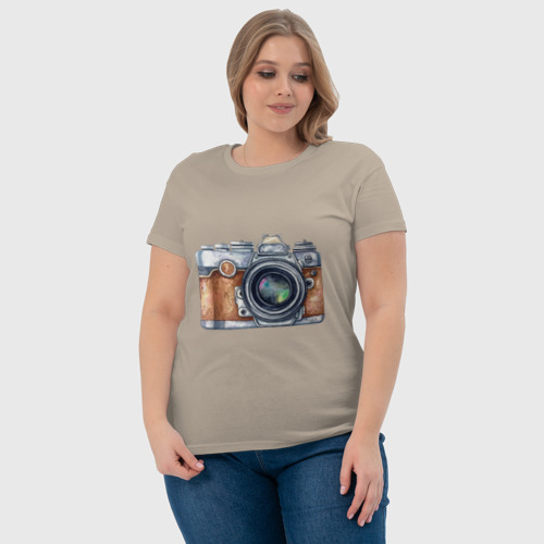 Женская футболка хлопок с принтом Ретро фотокамера, фото #4